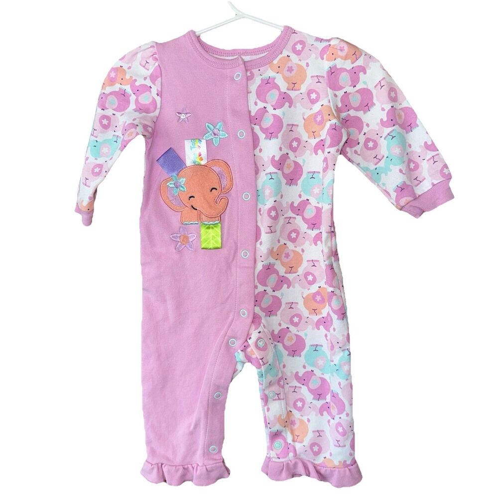Taggies Elephant Long Sleeve Romper 6 Months Pink Tags Sensory Ruffles